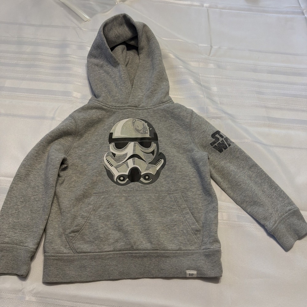Gap Star Wars Kids Stormtrooper Hoodie Gray Fleece Pullover XS 4-5